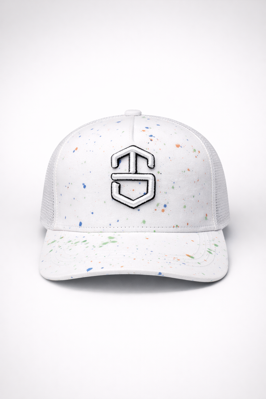 Titans Sports White Trucker Cap with Paint Splash Design