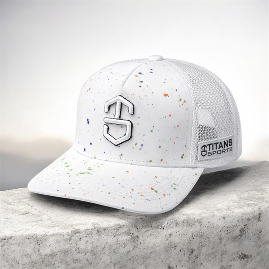 Titans Sports White Trucker Cap with Paint Splash Design